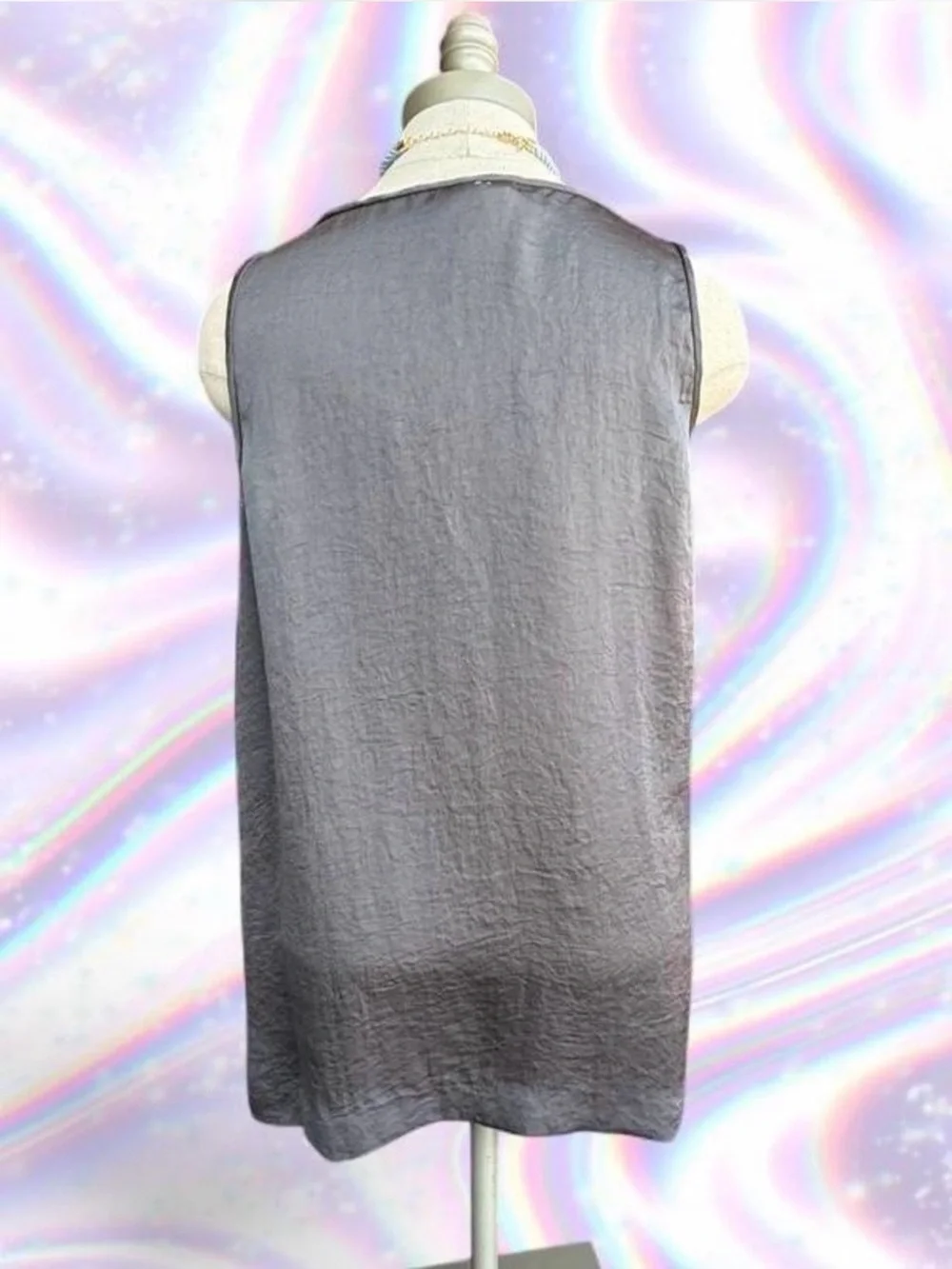 Michael Kors Gray Satin Ruffle V-Neck Camisole
